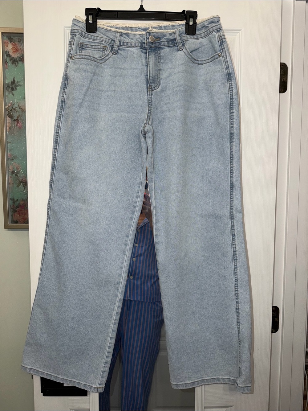 No Boundaries Light Blue Wide-Leg Jeans with lace waist